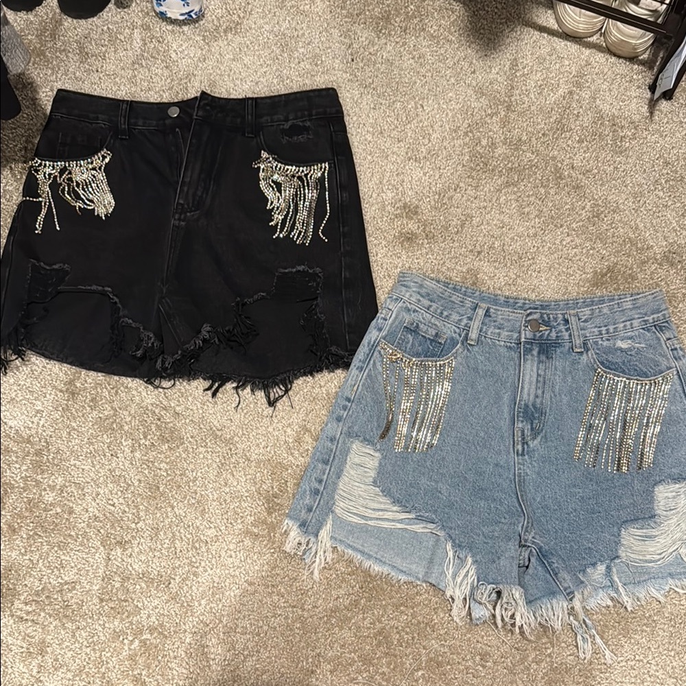 Stylish Denim Jean Shorts with Fringe Detail